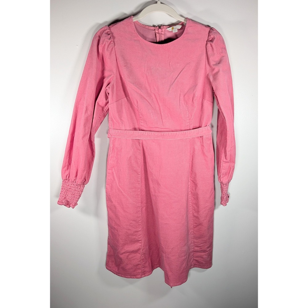 Boden Pink Corduroy Long Sleeve Mini Dress Puff Shoulder Smocked Cuff US 4R